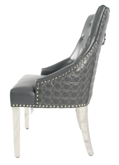 Roma PU Dark Grey Chair (Ring Knocker/Chrome Legs)