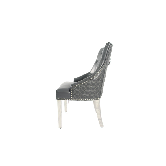 Roma PU Dark Grey Chair (Ring Knocker/Chrome Legs)