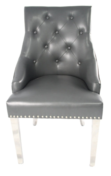 Roma PU Dark Grey Chair (Lion Knocker/Chrome Legs)