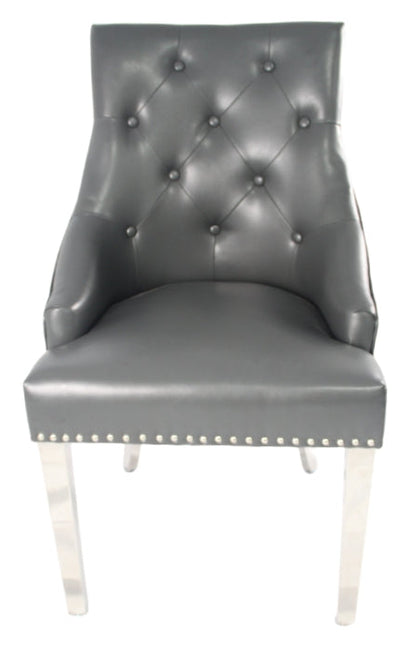 Roma PU Dark Grey Chair (Lion Knocker/Chrome Legs)