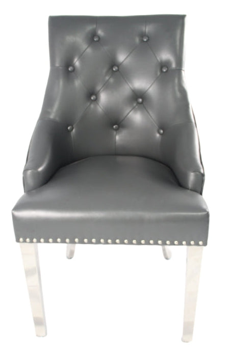 Roma PU Dark Grey Chair (Ring Knocker/Chrome Legs)