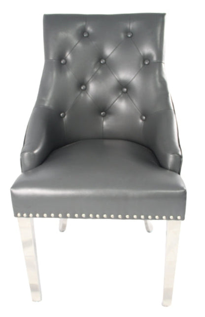 Roma PU Dark Grey Chair (Ring Knocker/Chrome Legs)