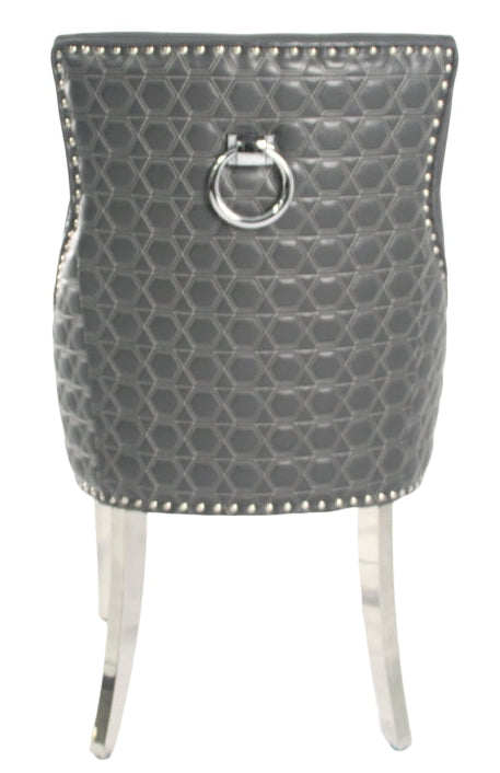 Roma PU Dark Grey Chair (Ring Knocker/Chrome Legs)