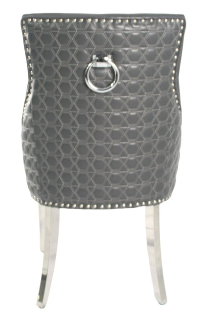Roma PU Dark Grey Chair (Ring Knocker/Chrome Legs)