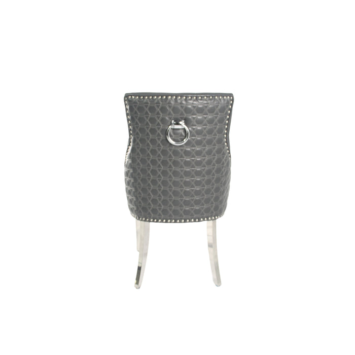 Roma PU Dark Grey Chair (Ring Knocker/Chrome Legs)