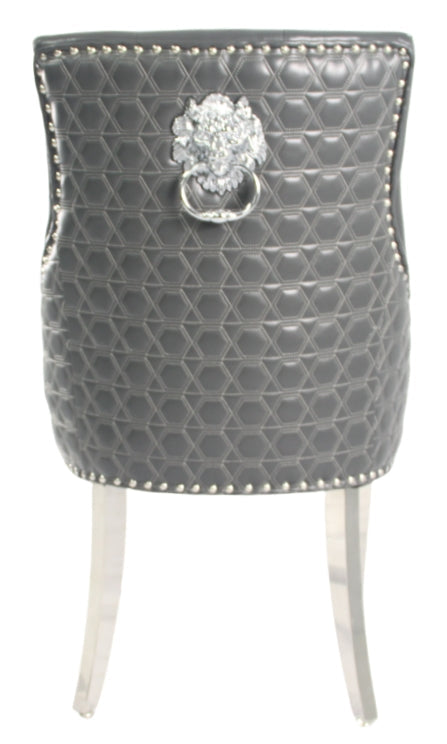 Roma PU Dark Grey Chair (Lion Knocker/Chrome Legs)