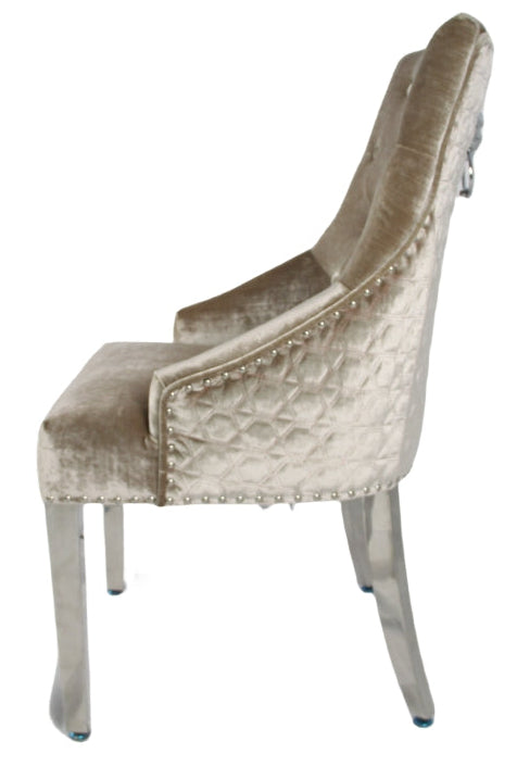 Roma Mink Chair (Lion Knocker/Chrome Legs)