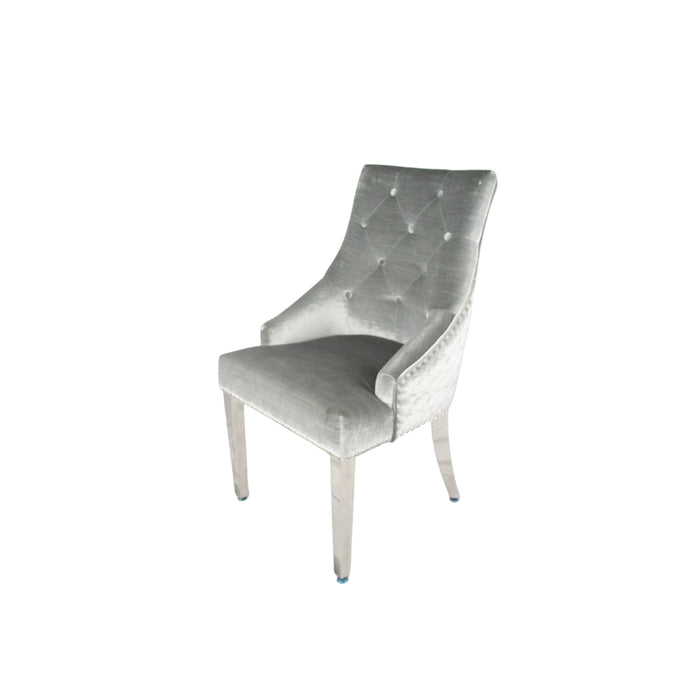 Roma Silver Grey Chair (Lion Knocker/Chrome Legs)