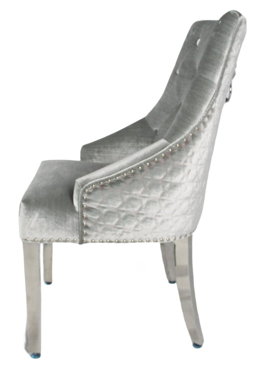 Roma Silver Grey Chair (Lion Knocker/Chrome Legs)
