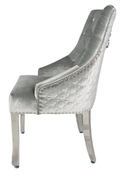 Roma Silver Grey Chair (Lion Knocker/Chrome Legs)