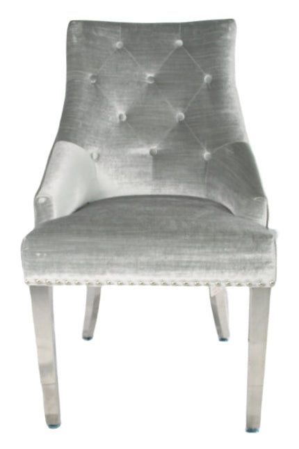 Roma Silver Grey Chair (Lion Knocker/Chrome Legs)
