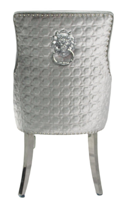 Roma Silver Grey Chair (Lion Knocker/Chrome Legs)