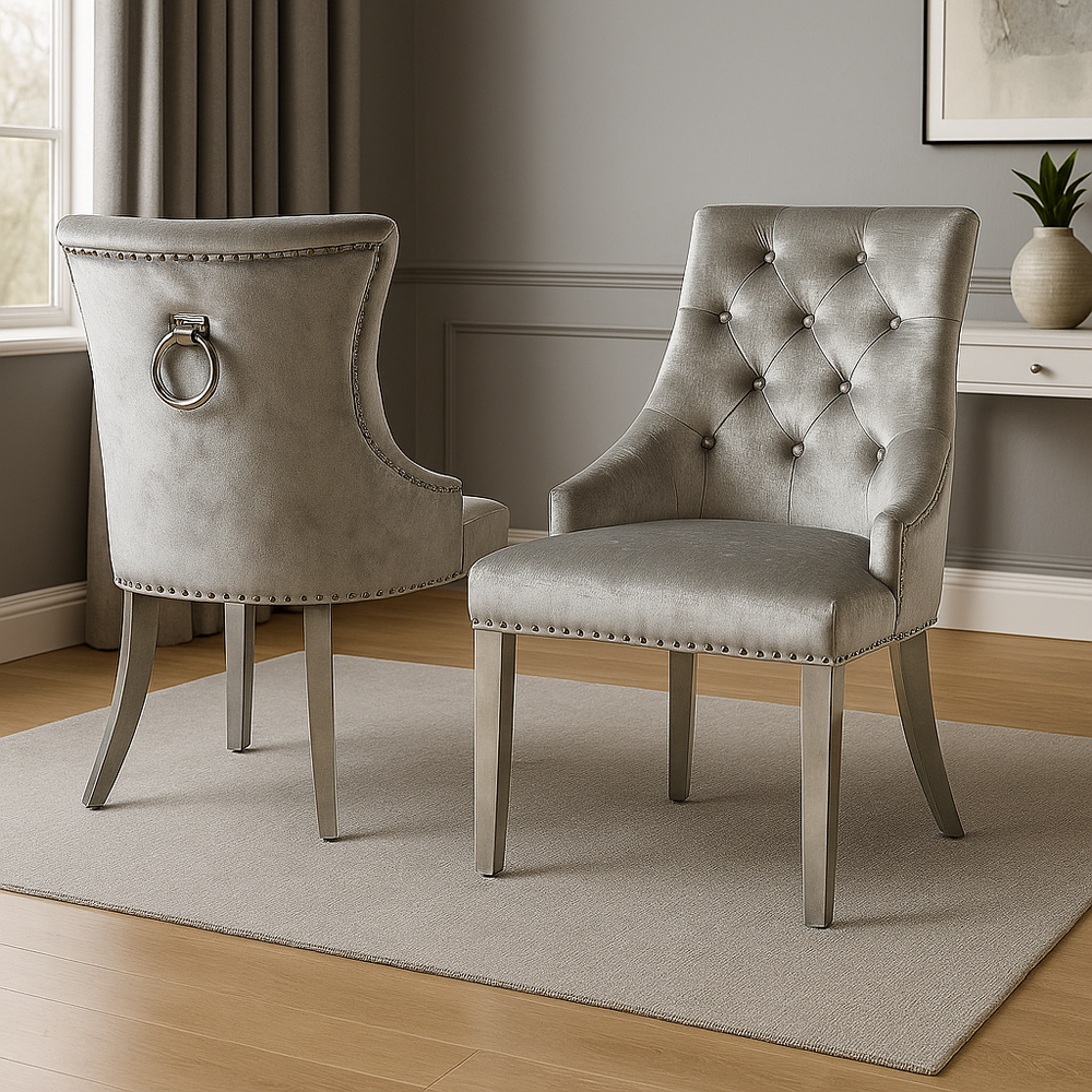 Jessica Silver Grey Chair (Ring Knocker/Chrome Legs)