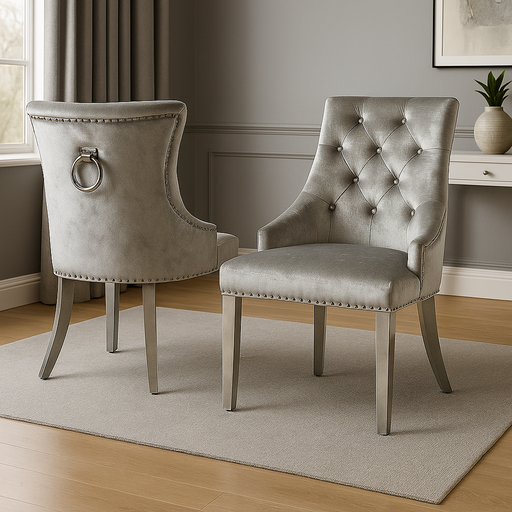 Jessica Silver Grey Chair (Ring Knocker/Chrome Legs)