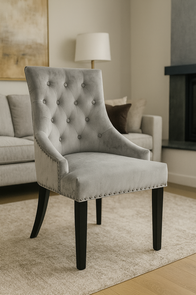BK-Jessica Dark Grey Chair (Black Ring Knocker/Black Legs)