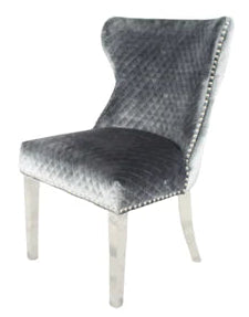 Lewis Light Grey Chair (Lion Knocker/Chrome Legs)