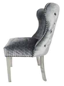 Lewis Light Grey Chair (Lion Knocker/Chrome Legs)