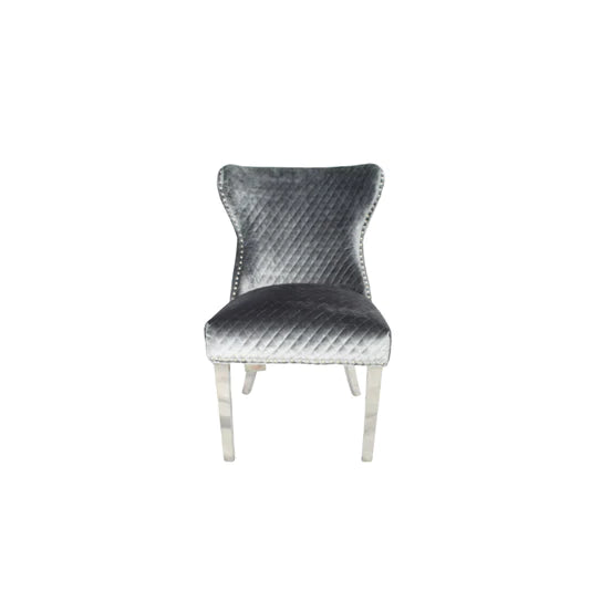 Lewis Light Grey Chair (Lion Knocker/Chrome Legs)