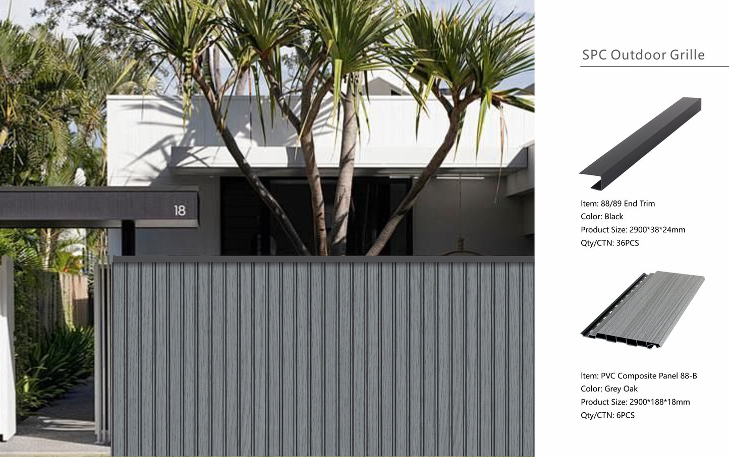Wall Panel 88B - Grey Oak - Outdoor - 290cm - (1 pack / 6pcs)