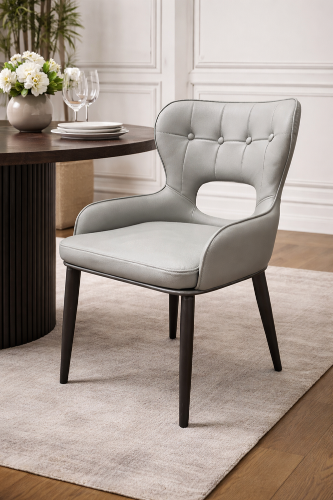Marbella PU Grey Chair (Black Legs)