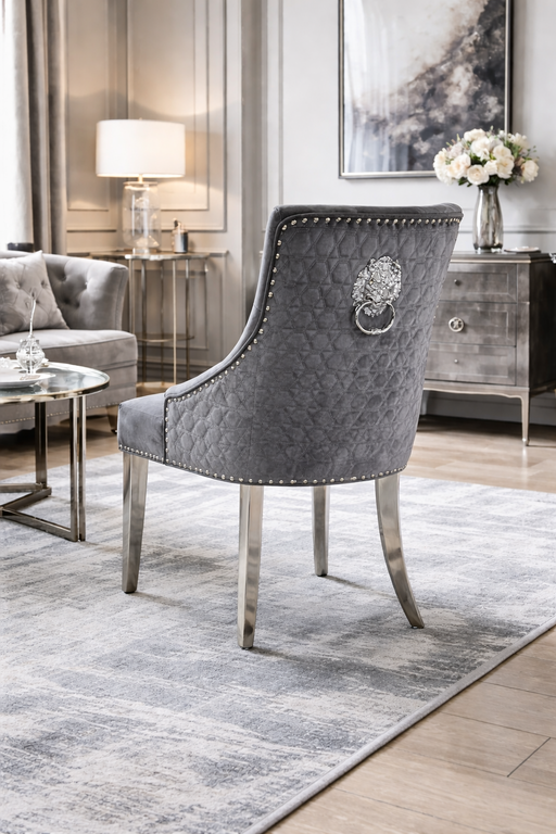 Roma Dark Grey Chair (Lion Knocker/Chrome Legs)
