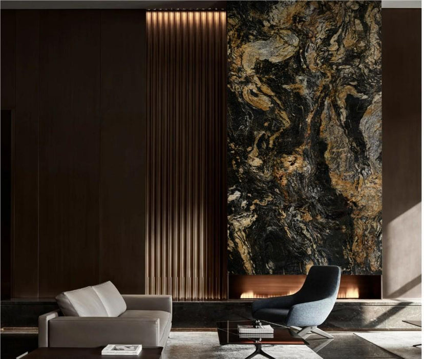 Wall Panel 011C - Gold and Black Marble - Wall Board - 240cm - (1 pack / 2pcs)