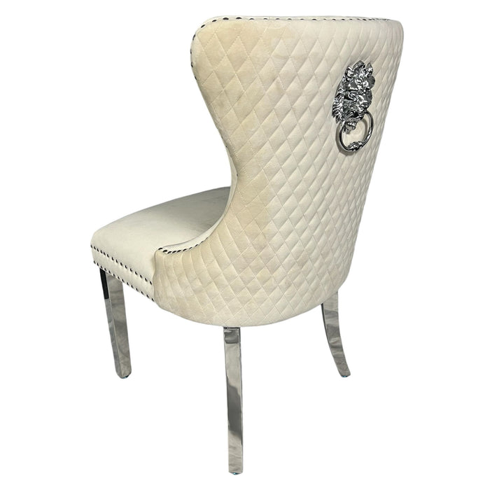 Mayfair Ivory Chair (Lion Knocker/Chrome Legs)