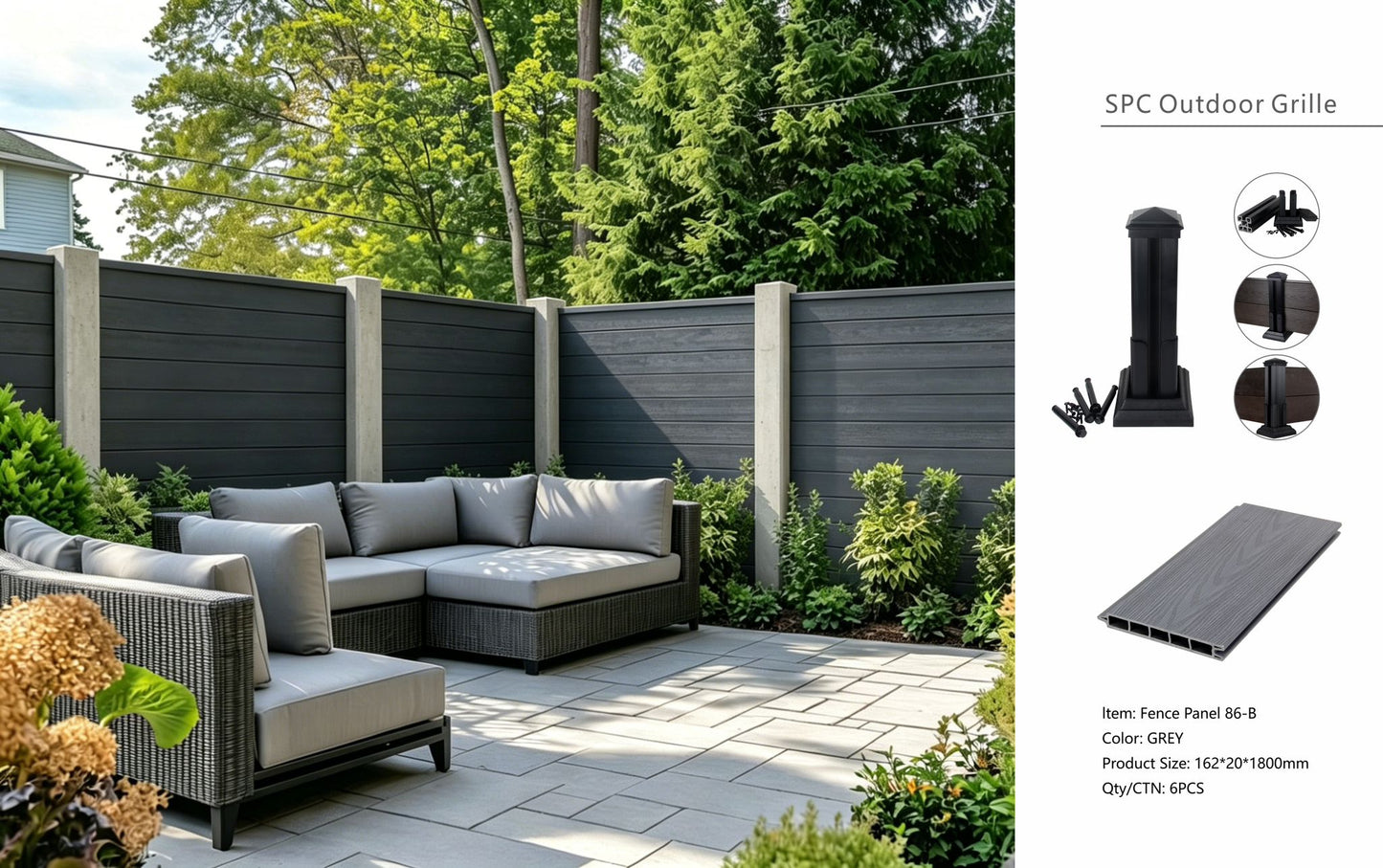 Fencing 86B - Grey - Outdoor - 180cm (1 Pack / 6pcs)