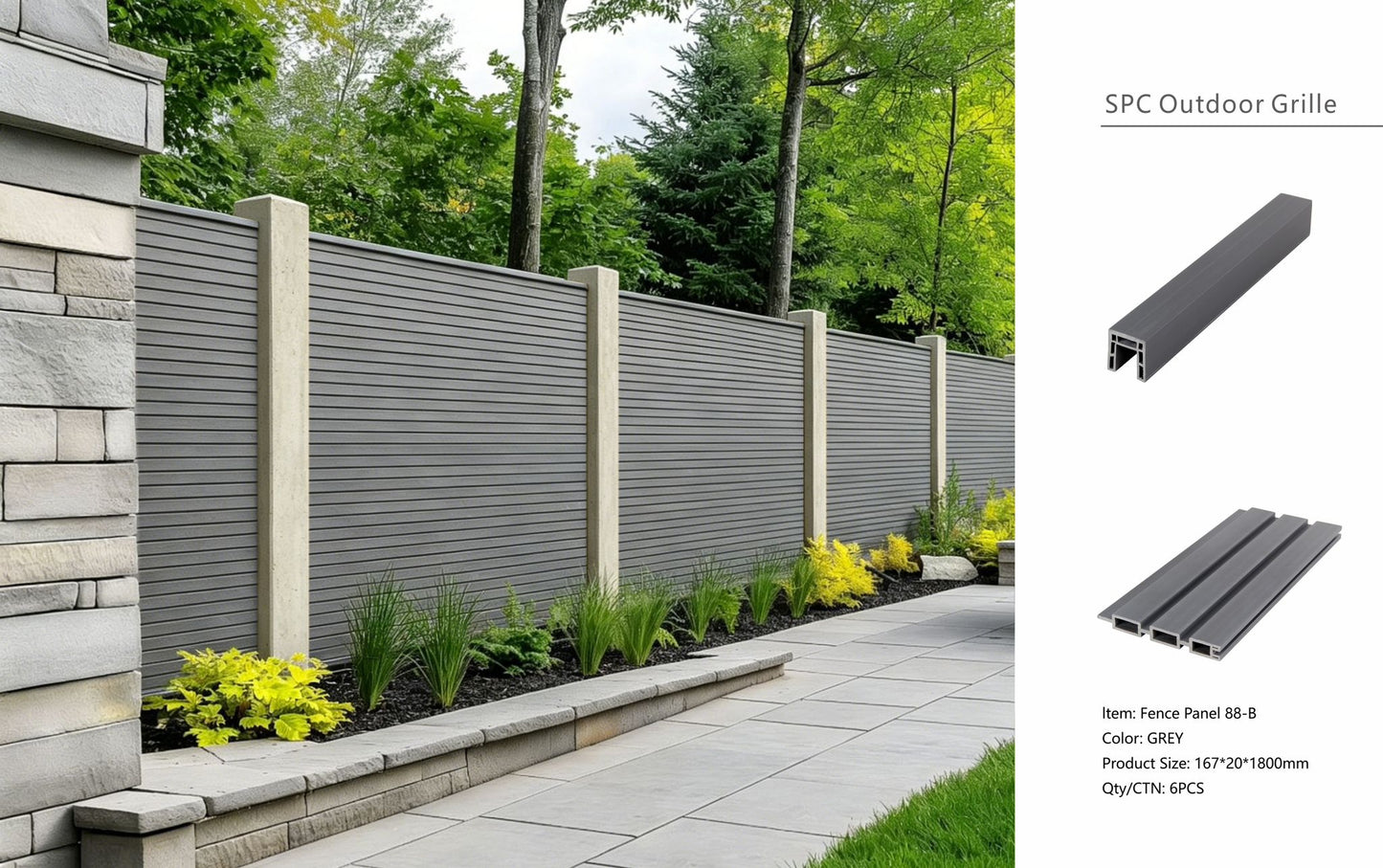 Fencing 88B - Grey Oak - Outdoor - 180cm (1 Pack / 6pcs)