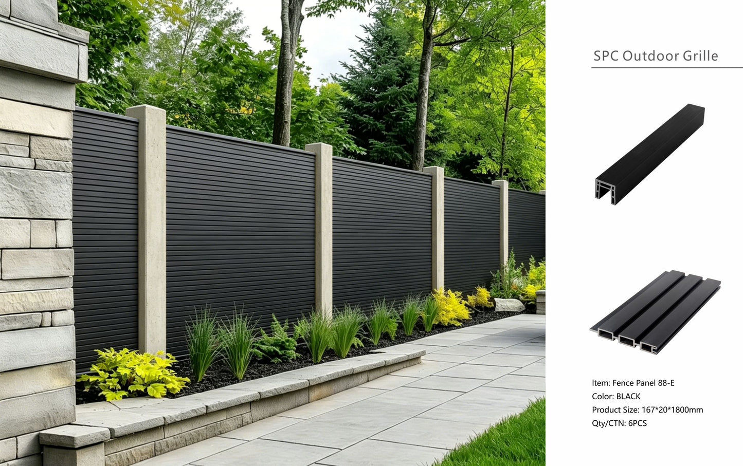 Fencing 88E - Black - Outdoor - 180cm (1 Pack / 6pcs)