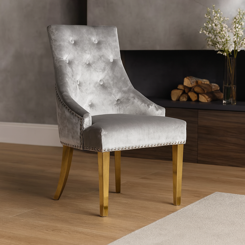 G-Roma Silver Grey Chair (Lion Knocker/Gold Legs)