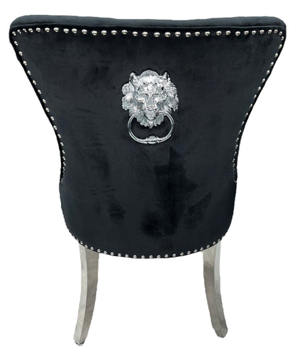 Chelsea 01 Black Chair (Lion Knocker/Chrome Legs)