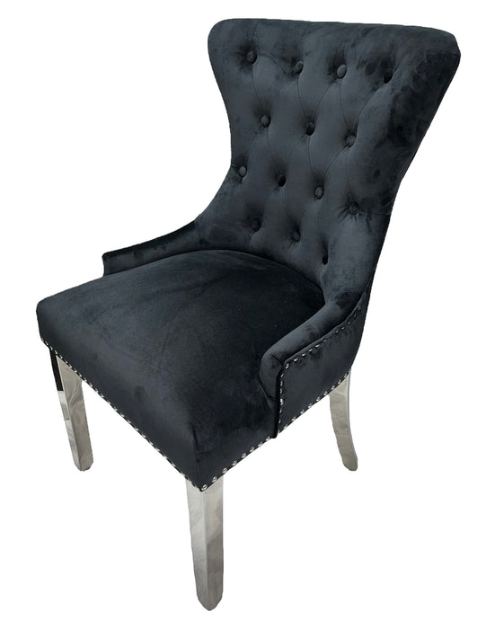 Chelsea 01 Black Chair (Lion Knocker/Chrome Legs)