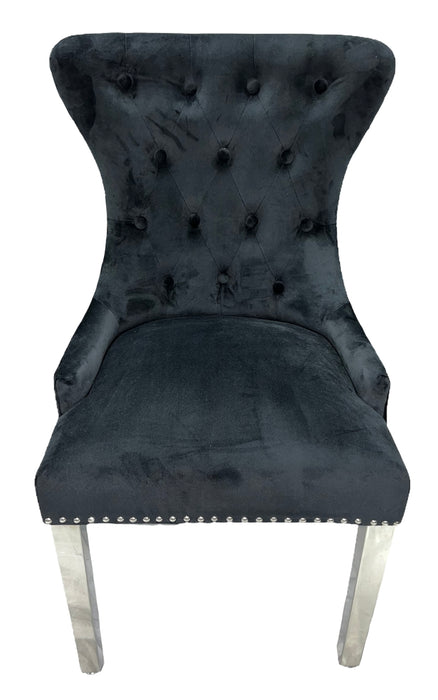 Chelsea 01 Black Chair (Lion Knocker/Chrome Legs)
