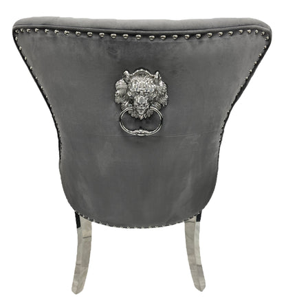 Chelsea 01 Dark Grey Chair (Lion Knocker/Chrome Legs)