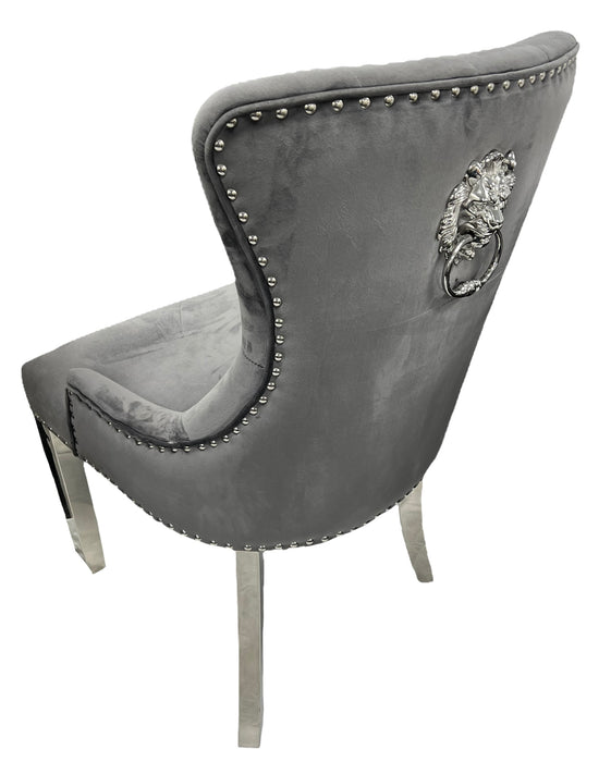 Chelsea 01 Dark Grey Chair (Lion Knocker/Chrome Legs)