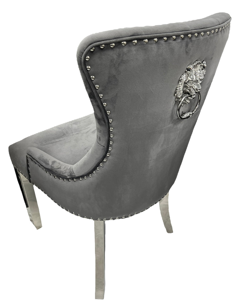 C1/Chelsea 01 Dark Grey Chair (Lion Knocker/Chrome Legs)