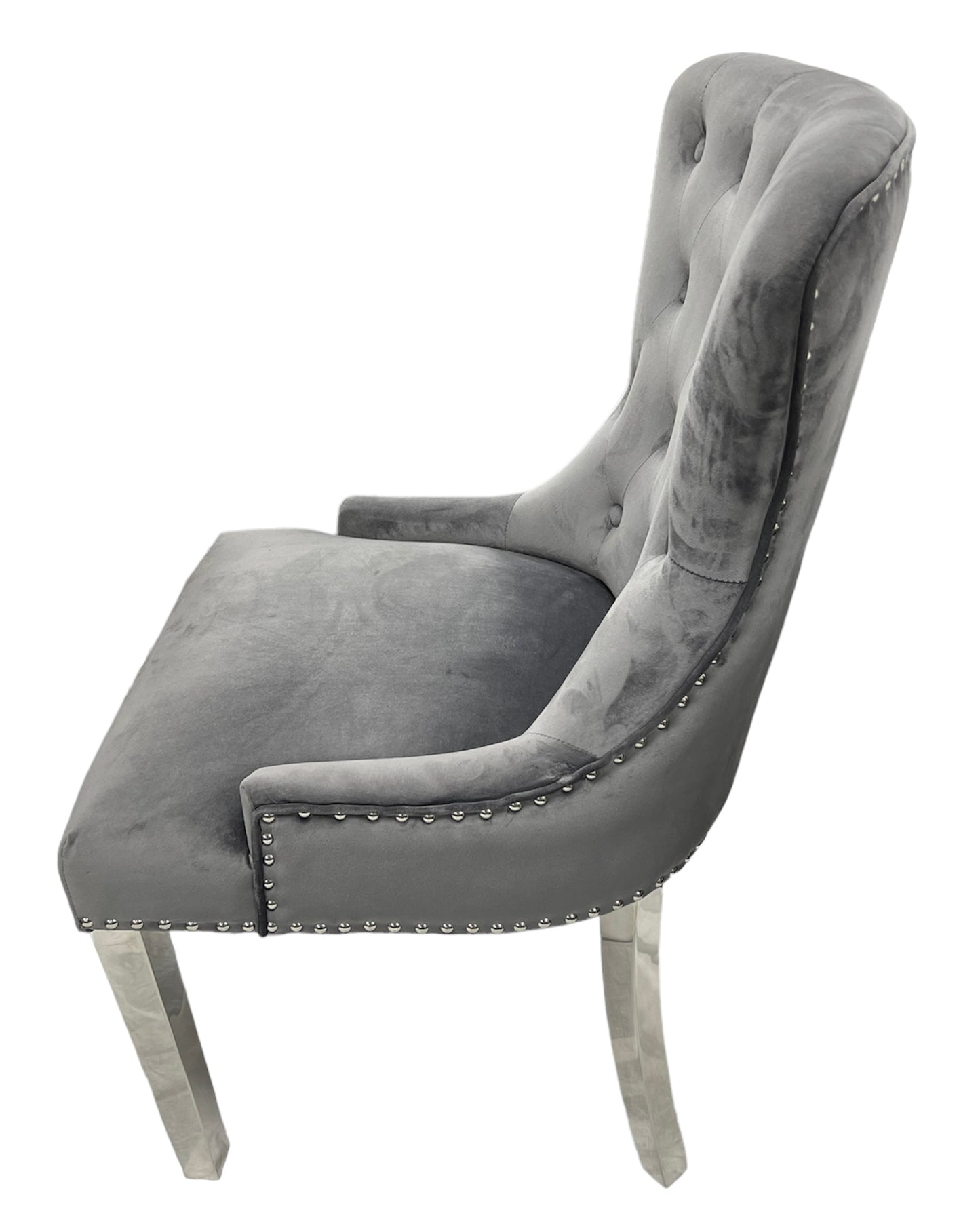 Chelsea 01 Dark Grey Chair (Lion Knocker/Chrome Legs)