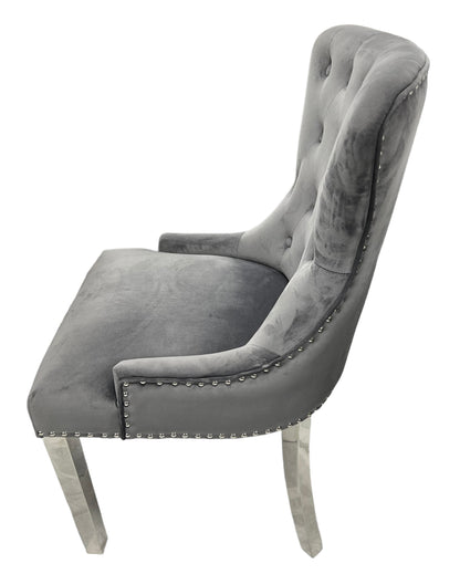 Chelsea 01 Dark Grey Chair (Lion Knocker/Chrome Legs)