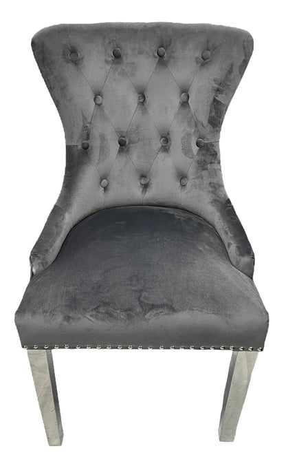 Chelsea 01 Dark Grey Chair (Lion Knocker/Chrome Legs)