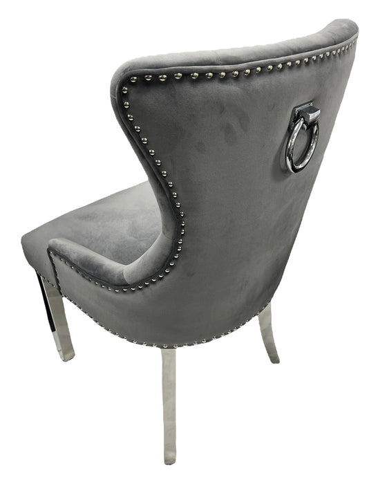 Chelsea Dark Grey Chair (Ring Knocker/Chrome Legs)