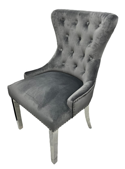 Chelsea Dark Grey Chair (Ring Knocker/Chrome Legs)