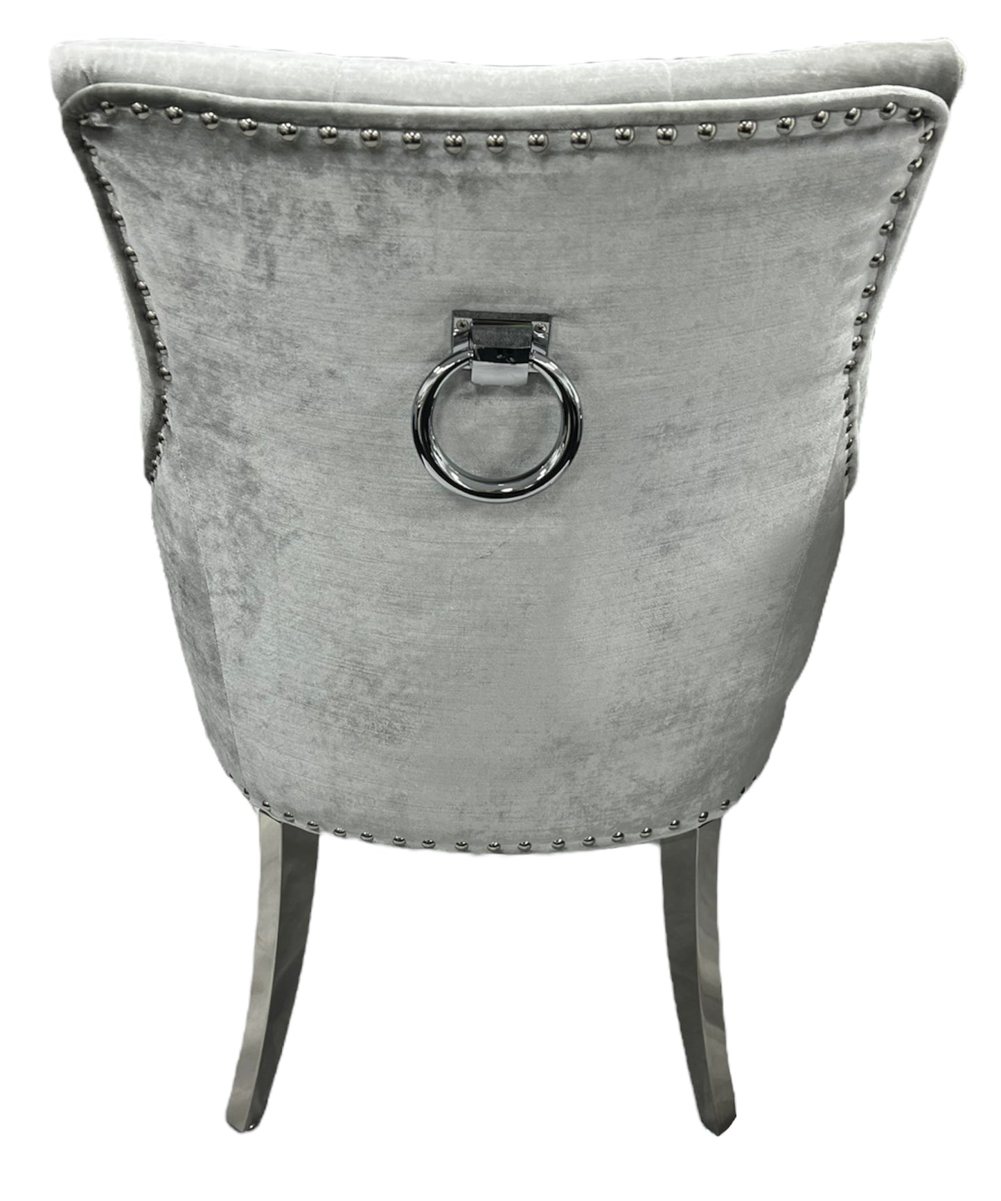 Jessica Silver Grey Chair (Ring Knocker/Chrome Legs)