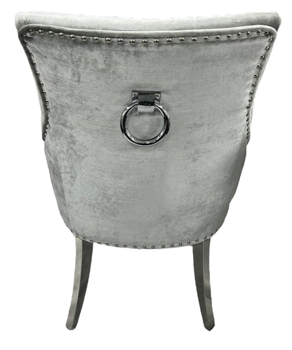 Jessica Silver Grey Chair (Ring Knocker/Chrome Legs)