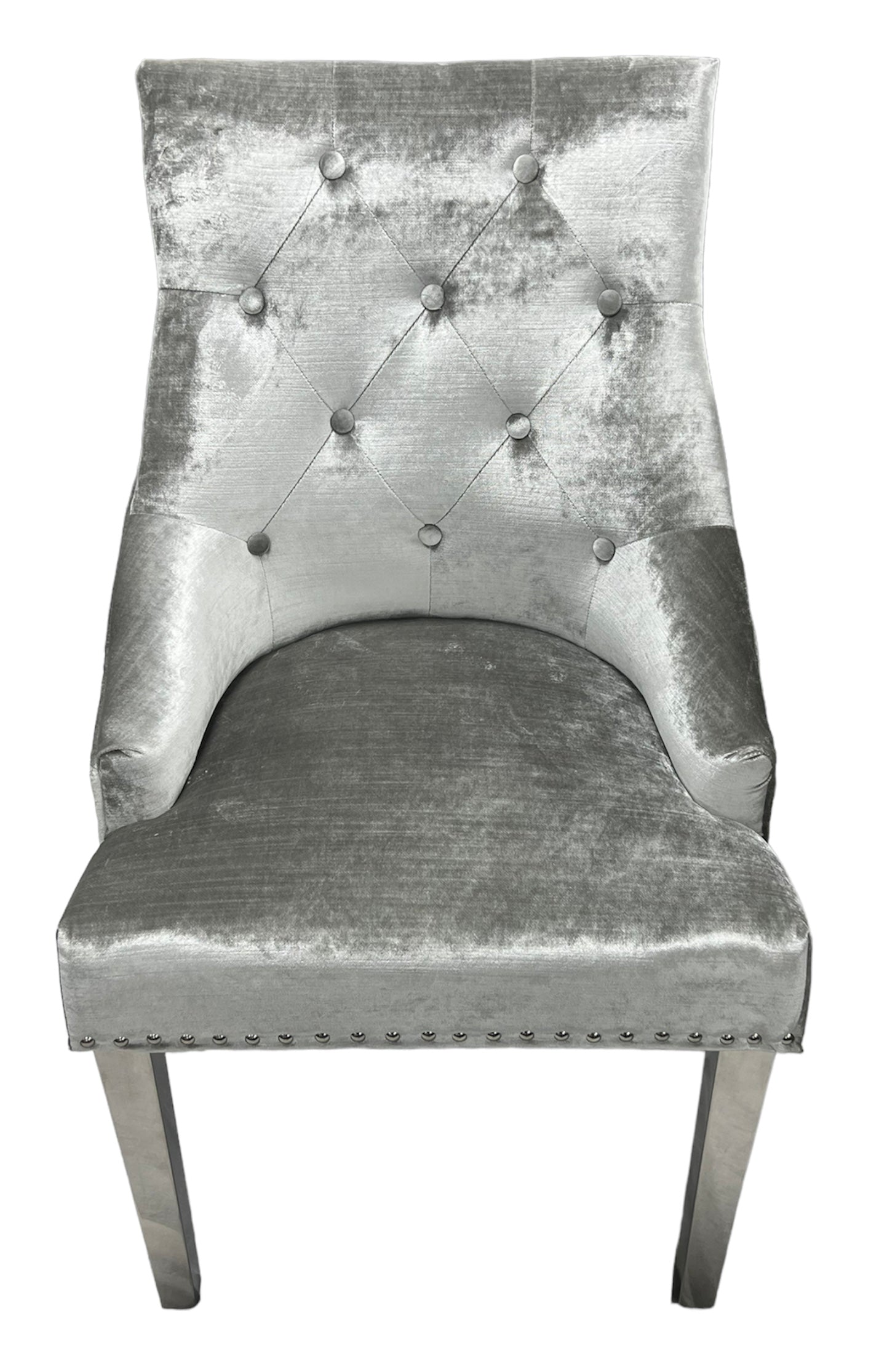 Jessica Silver Grey Chair (Ring Knocker/Chrome Legs)