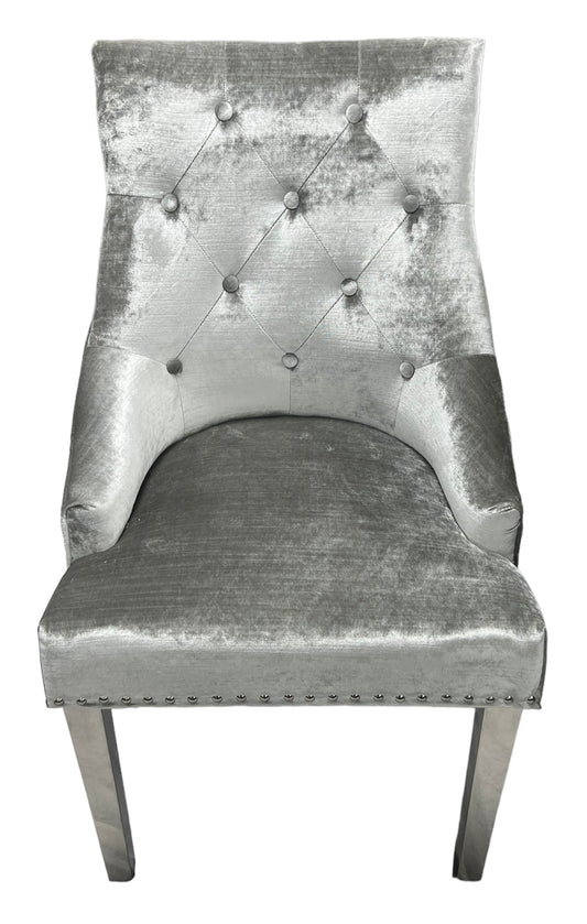 Jessica Silver Grey Chair (Ring Knocker/Chrome Legs)