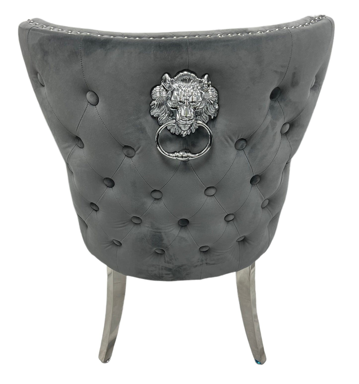 Lewis 01 Plush Dark Grey Chair (Lion Knocker/Chrome Legs)