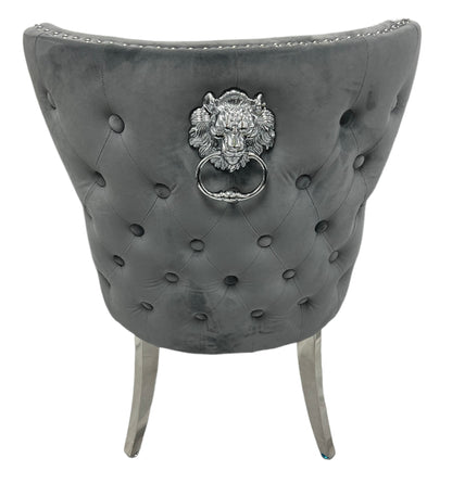 Lewis 01 Plush Dark Grey Chair (Lion Knocker/Chrome Legs)