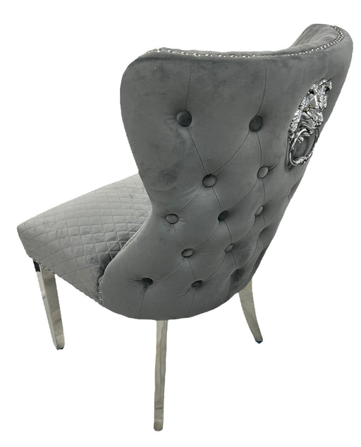 Lewis 01 Plush Dark Grey Chair (Lion Knocker/Chrome Legs)