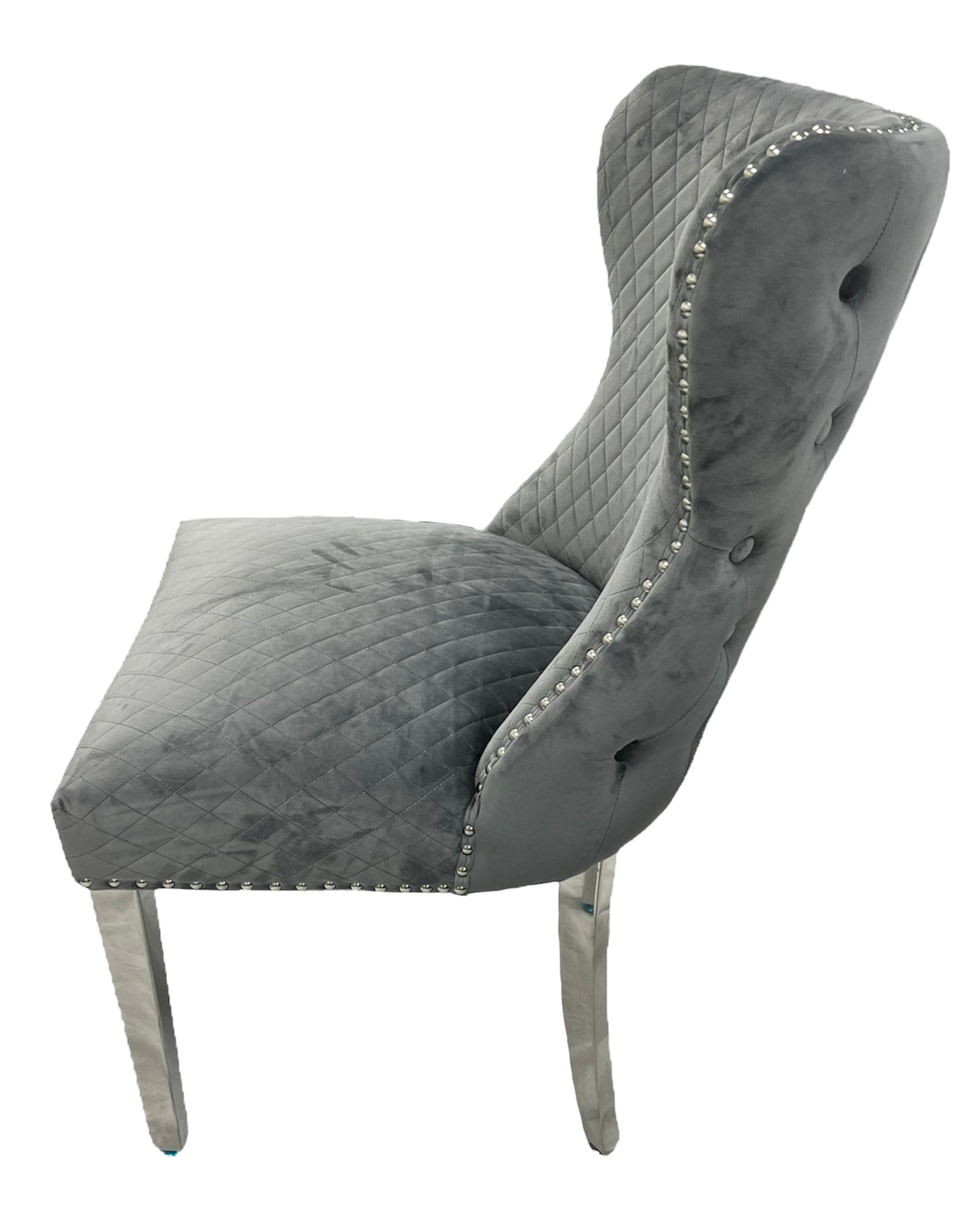 Lewis 01 Plush Dark Grey Chair (Lion Knocker/Chrome Legs)